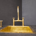 Unlacquered Brass Kitchen Bridge Faucet With Sprayer & Cross Handles - Brass For Homes - kitchen - faucets