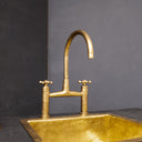 Unlacquered Brass Kitchen Bridge Faucet With Sprayer & Cross Handles - Brass For Homes - kitchen - faucets