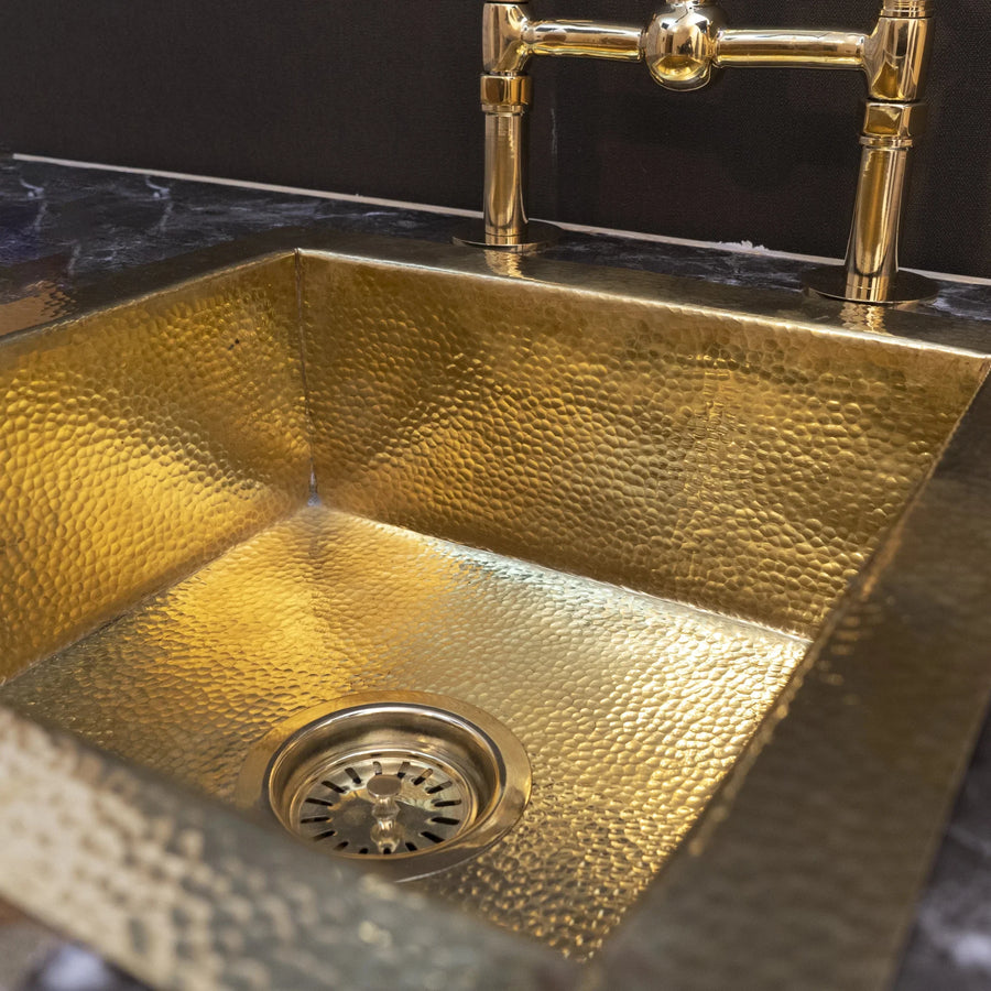 Hammered brass bar sink compact island undermount front view – Brass For Homes