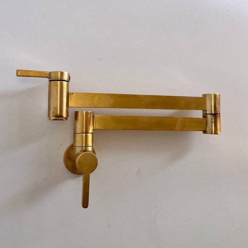 Unlacquered Brass Pot Filler Kitchen Faucet home decor accent for entryways, bathrooms, kitchens, shelves, and warm artisan interiors - view 1