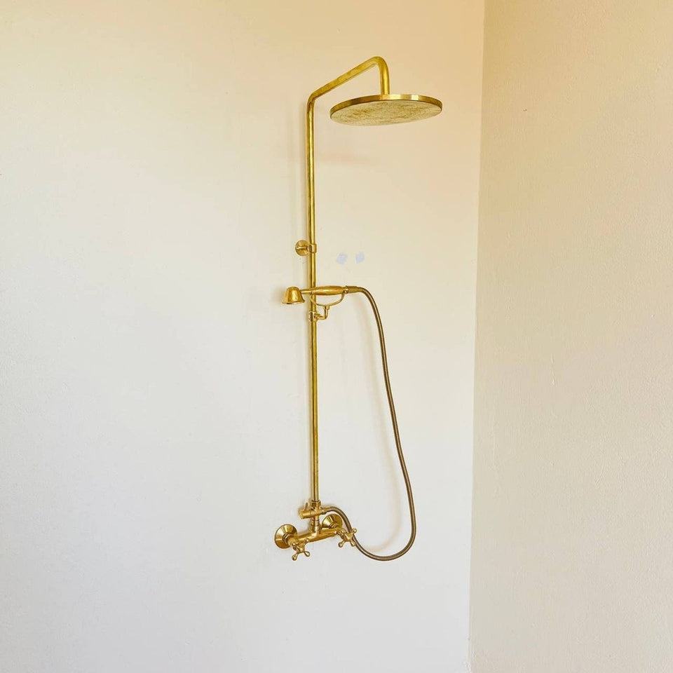 Unlacquered Brass ShowerHead with Handheld Shower home decor accent for entryways, bathrooms, kitchens, shelves, and warm artisan interiors - view 1
