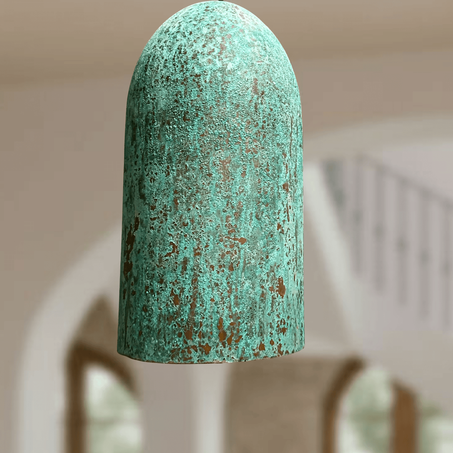 Verdigris Copper Cylinder Pendant – Tall Green Patina Light for Kitchens - Brass For Homes - 