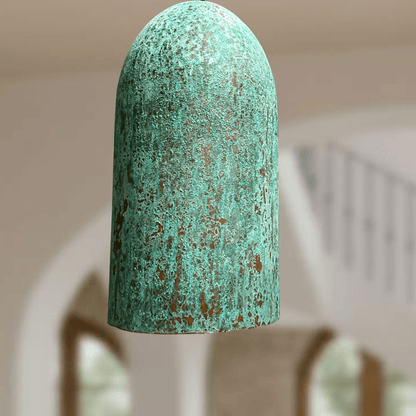 Verdigris Copper Cylinder Pendant – Tall Green Patina Light for Kitchens - Brass For Homes - 