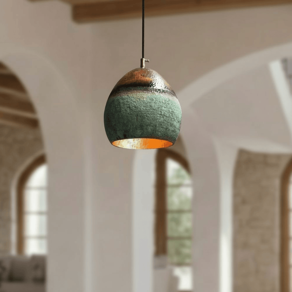 Green Patina Copper Pendant – Oval Cutout Ceiling Light for Rustic Decor Pendant Lighting product photo