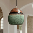 Green Patina Copper Pendant – Oval Cutout Ceiling Light for Rustic Decor - Brass For Homes - 