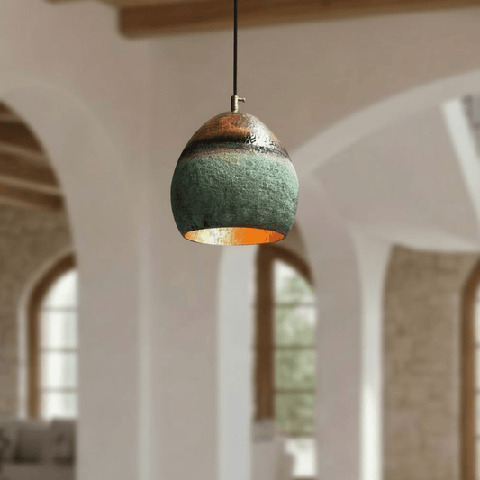 Green Patina Copper Pendant – Oval Cutout Ceiling Light for Rustic Decor - Brass For Homes - 