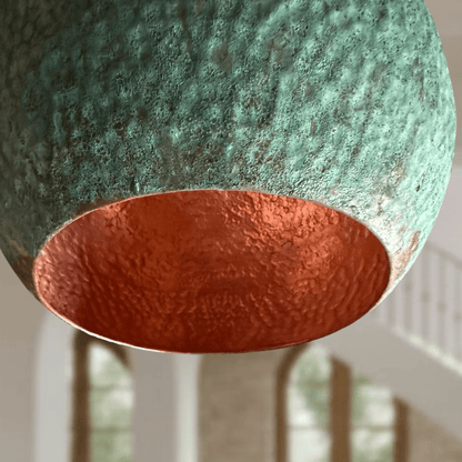 Verdigris Copper Dome Pendant – Green Patina Ceiling Light for Rustic Decor - Brass For Homes - 